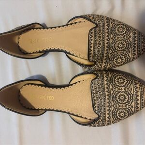 Restricted Beige and Black Patterned Pointed-Toe Flats